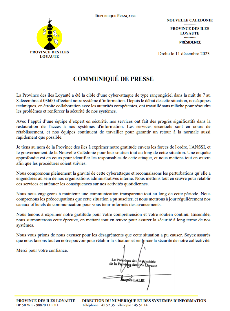 communiqué de presse