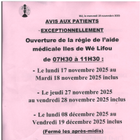 affiche horaire aide medical wé lifou