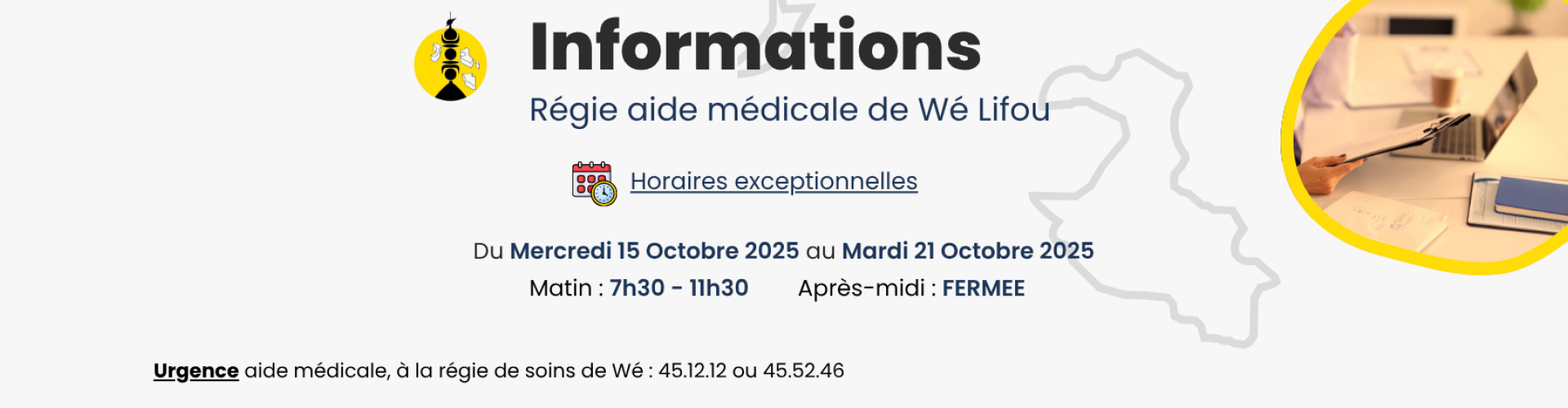 Horaires modifiées Aide Médicale Lifou